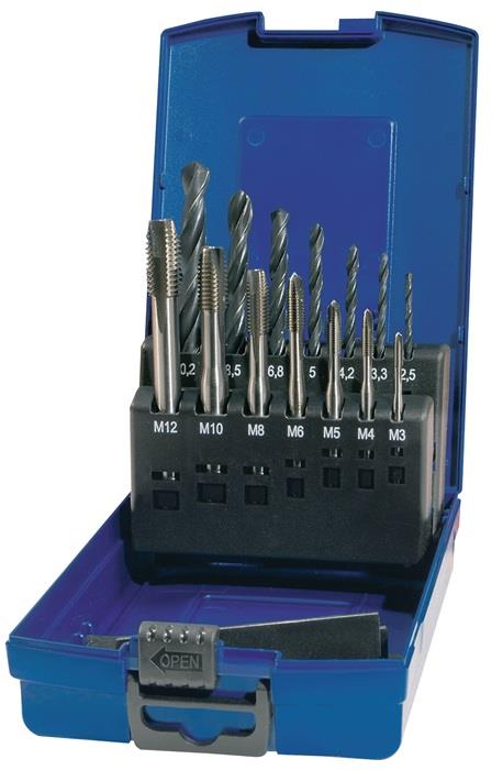 TECWERK  Maschinengewindebohrer-Satz DIN 371/376 B M3-M12 14 teilig HSS Kunststo