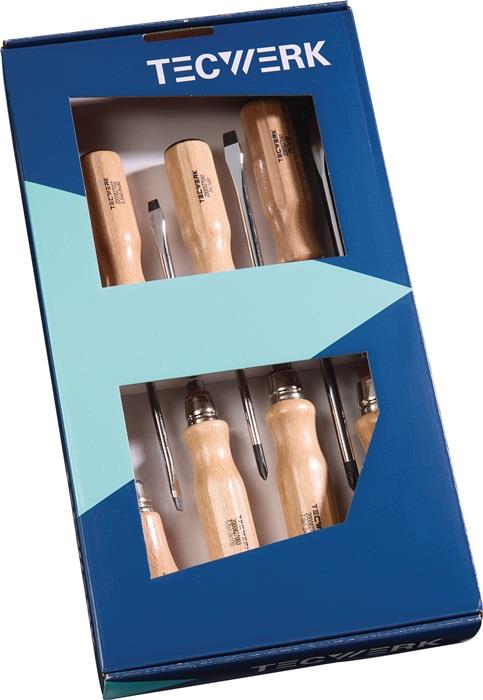 TECWERK  Schraubendreher-Satz  7-teilig Schlitz / PH / Aufreiber Holzgriff Rundk