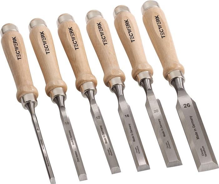 TECWERK  Stechbeitel-Satz  6,10,12,16,20,26 mm Weißbuchenheft Ulmer Form 6-teili