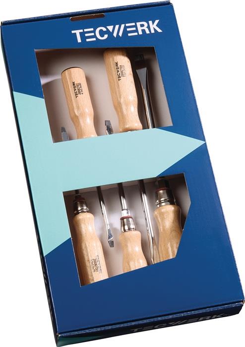 TECWERK  Schraubendreher-Satz  5-teilig Schlitz / PH Holzgriff Rundklinge mit 6-