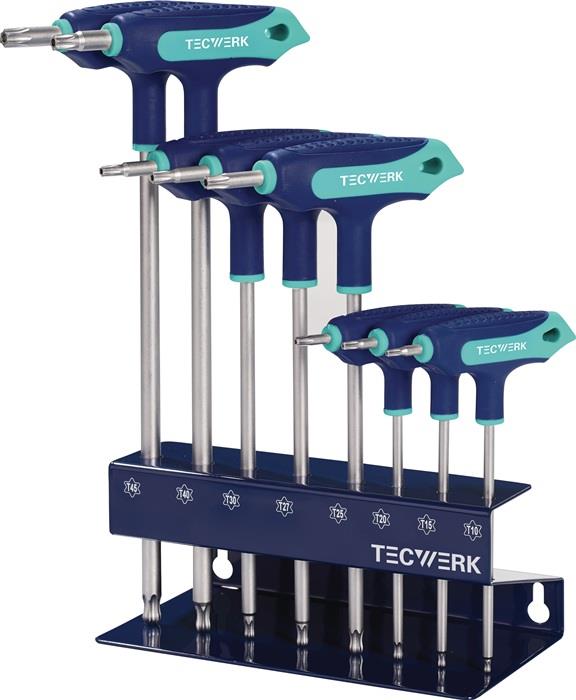 TECWERK  Schraubendreher-Satz mit Quergriffen  TX10 - TX45 Seitenabtrieb mit Boh