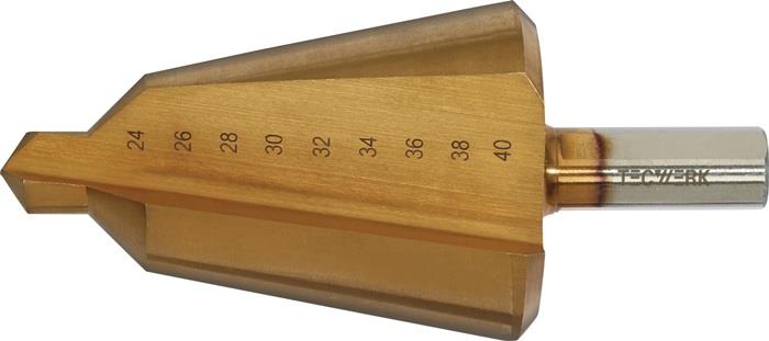 TECWERK  Blechschälbohrer  Bohrbereich 24-40 mm HSS TiN Gesamtlänge 89 mm Schnei