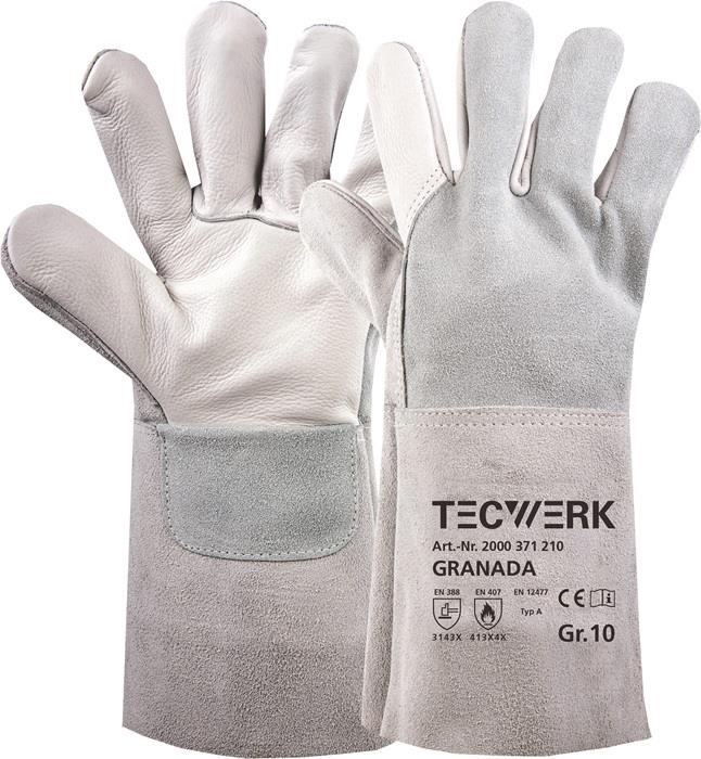 TECWERK 2000371210 Schweißerhandschuhe Granada Gr.10 grau EN 388/407/12477 6PA