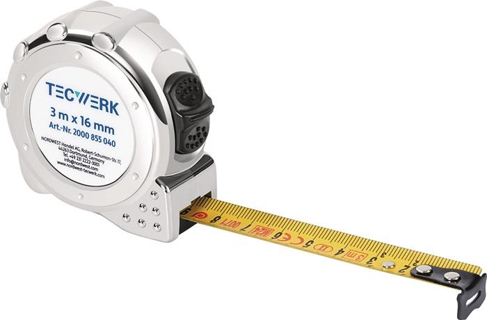 TECWERK  Taschenrollbandmaß  Länge 5 m Breite 19 mm mm/cm EG II Kunststoff Chrom