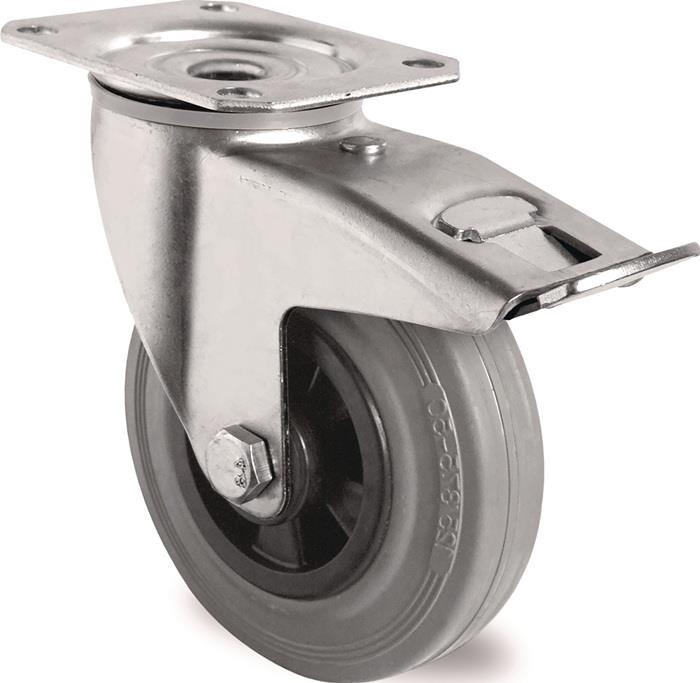 TECWERK 2000276111 Lenkrolle m.Festst.D.125mm Trgf.100kg m.Platte Rollenlager VG