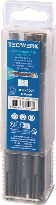 TECWERK 2000864078 Hammerbohrer Großpackung D.6,0mm Arbeits-L.100mm L.160mm SDS-