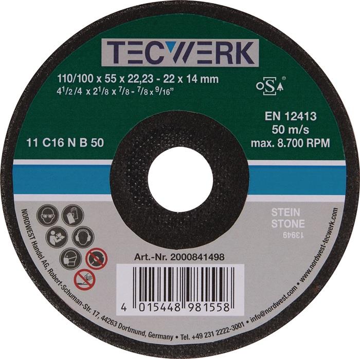 TECWERK 2000841498 Schleiftopf C16N 110/100mm Natur- u.Kunststein,Stahlguss 16 B