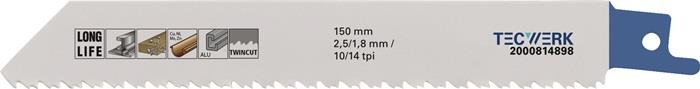 TECWERK 2000814898 Säbelsägeblatt L.150mm B.19mm TPI 10/14 2,5/1,8mm 5 St./Karte