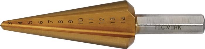 TECWERK  Blechschälbohrer  Bohrbereich 3-14 mm HSS TiN Gesamtlänge 58 mm Schneid