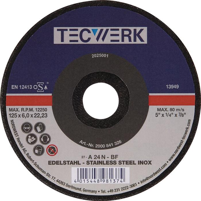 TECWERK 2000841325 Schruppscheibe INOX D115xS6mm gekr.INOX Bohr.22,23mm TECWERK