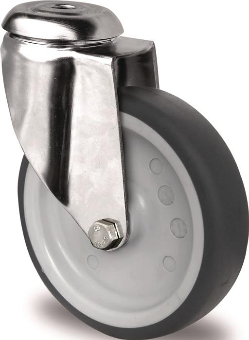 TECWERK 2000276134 Lenkrolle D.125mm Trgf.100kg Rückenloch PP Gleitlager VA TPE