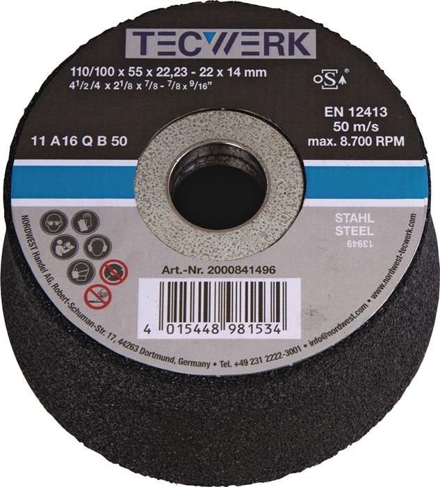TECWERK 2000841496 Schleiftopf A16Q 110/100mm STA u.Stahlguss 16 Bohr.22,23mm TE