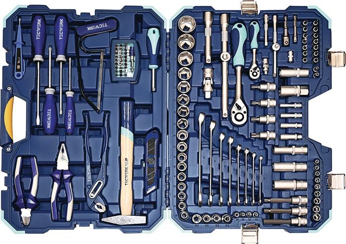 TECWERK  Steckschlüssel-/Handwerkzeugkoffer  131-teilig mit Ring-Maulschlüsseln