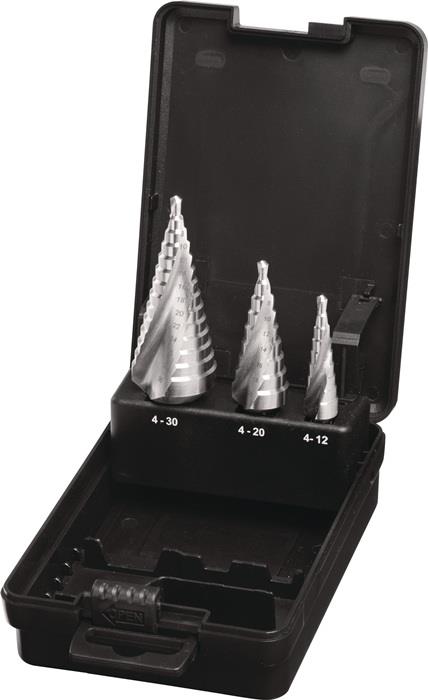 TECWERK  Stufenbohrer-Satz  Ø 4-12/4-20/4-30 mm HSS spiralgenutet 3 teilig Kunst