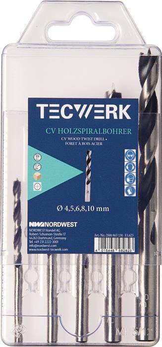 TECWERK  Holzspiralbohrer-Satz  Ø 3, 4, 5, 6, 7, 8, 9,10 mm 8 teilig CV-Stahl