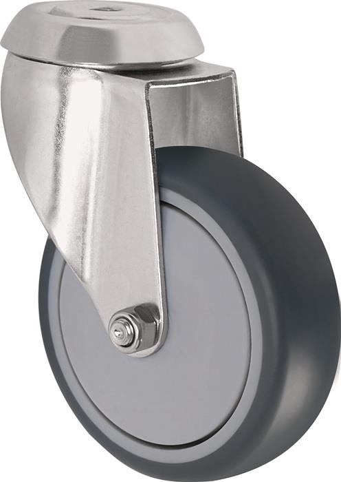 TECWERK 2000276020 Lenkrolle D.100mm Trgf.100kg m.Rückenloch Kugell.Gum.grau TEC