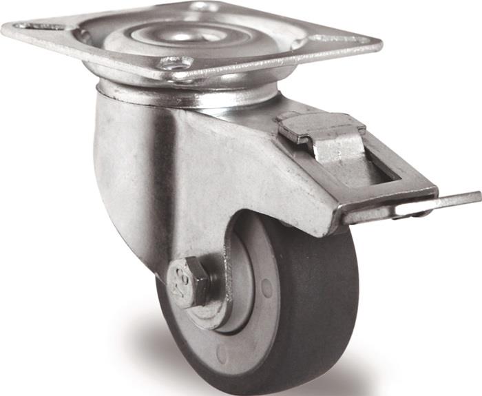 TECWERK 2000276019 Lenkrolle m.Festst.D.100mm Trgf.100kg m.Platte Kugell.Gum.gra