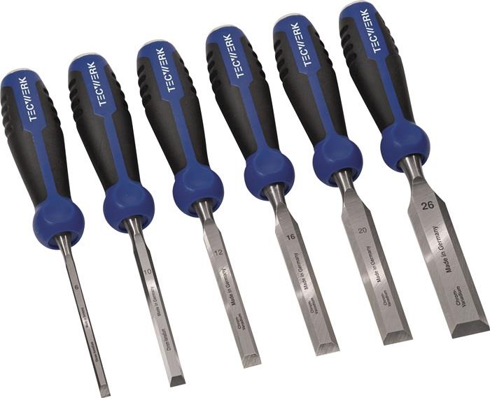 TECWERK  Stechbeitel-Satz  6,10,12,16,20,26 mm 2-Komponentenheft mit Schlagknopf