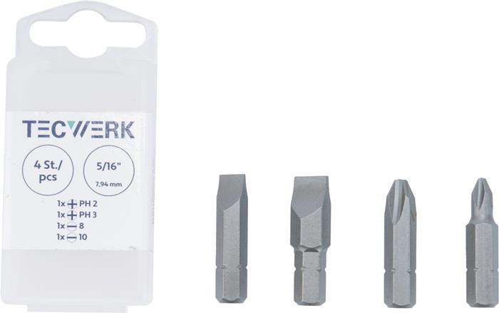 TECWERK  Bit-Set  4 teilig 5/16 '' Schlitz 8 + 10 mm, PH 2 + 3 f. 2000 828 191