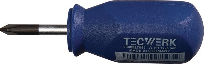 TECWERK 2000827046 Schraubendreher Gr.PH 1 Klingen-L.25mm 1K-Griff Rundkl.TECWER