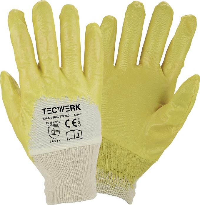 TECWERK  Handschuhe Lippe Größe 10 gelb Nitrilbeschichtung EN 388 PSA-Kategorie