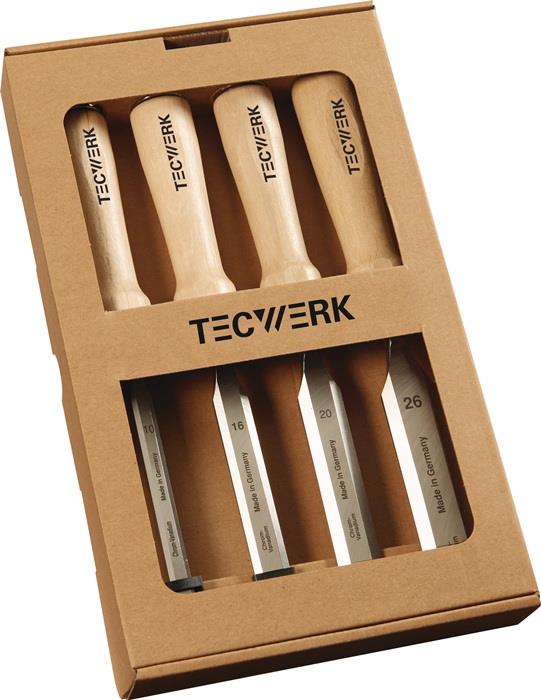 TECWERK  Stechbeitel-Satz  10,16,20,26 mm Weißbuchenheft Ulmer Form 4-teilig